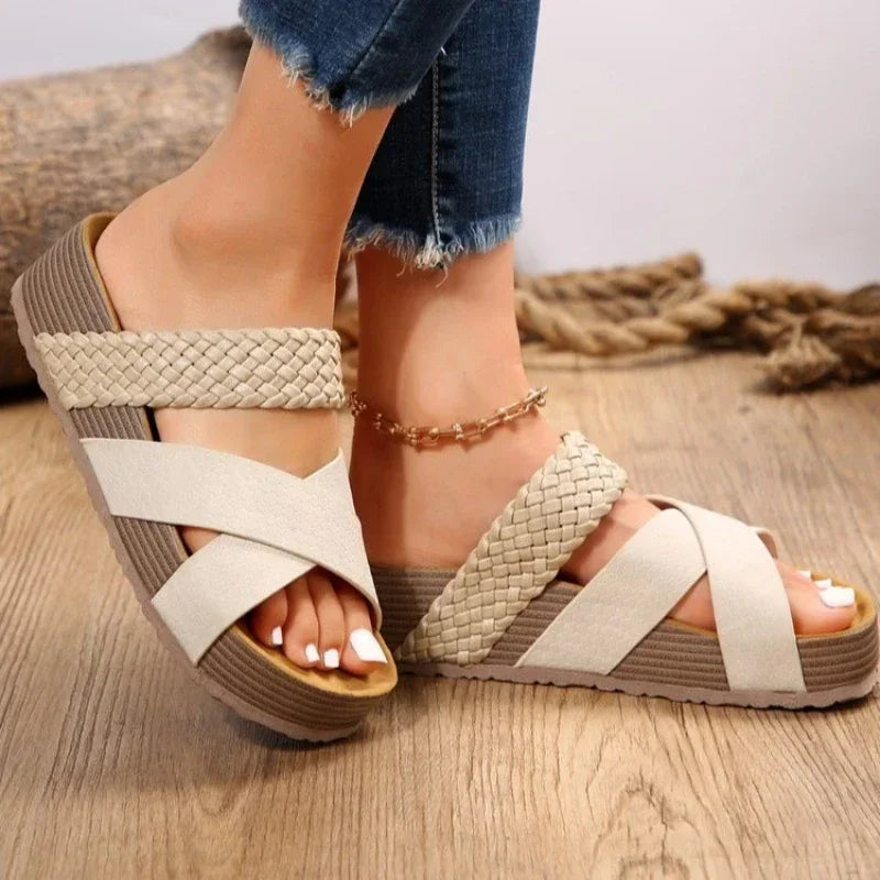 Women's cork flat sandals, non-slip platform flats, Women's platform slippers, outdoor slippers, women sandals