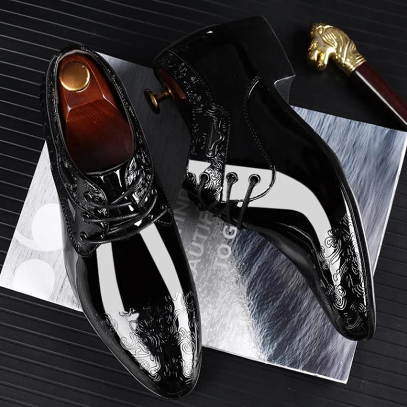 Casual Business Shoes for Men Dress Shoes Lace Up Formal Black Patent Leather Brogue Shoes for Male Wedding Party Office Oxfords