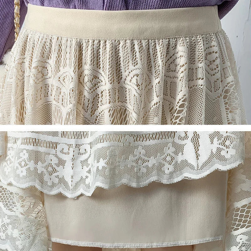 Skirts Women Classic Vintage Ins Fashion Lovely Girls Summer Lace Empire College Temperament Feminino All-match High Waist Newly