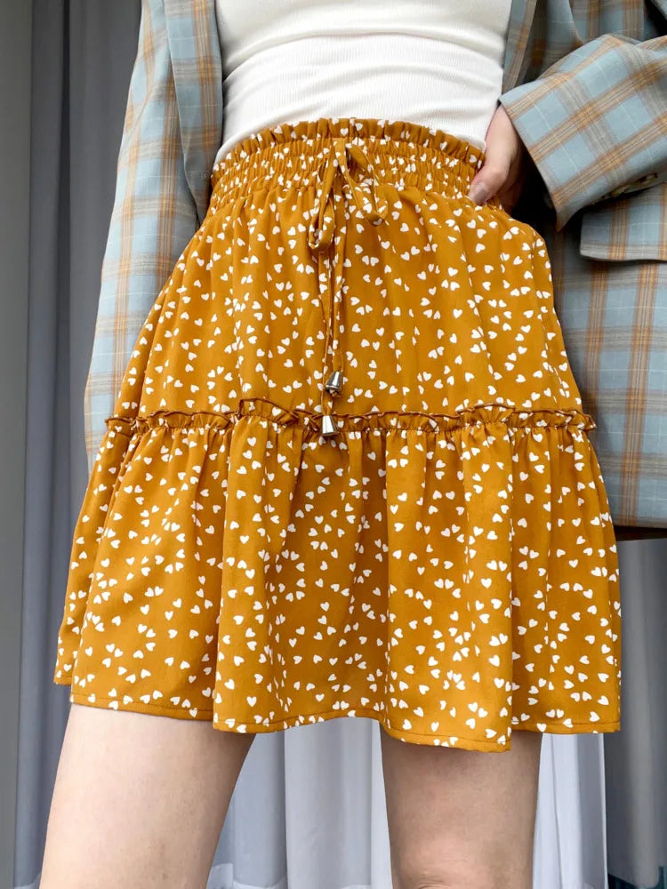 2024 Fashion Women's High Waist Floral Print Short Skirt Summer Sexy Ruffles Sweet Streetwear Casual Mini Skirts Female Bottoms