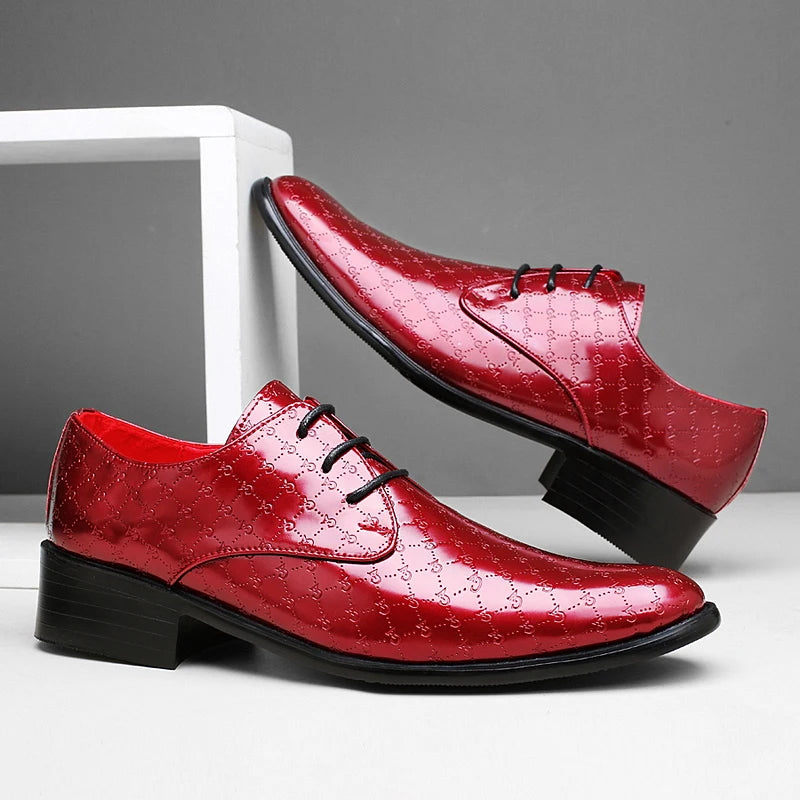 2023 New Fashion Dress Shoes Men Red Wedding Oxfords Groom Shoes Pointed Toe Male Luxury Brand Party Evening Footwears