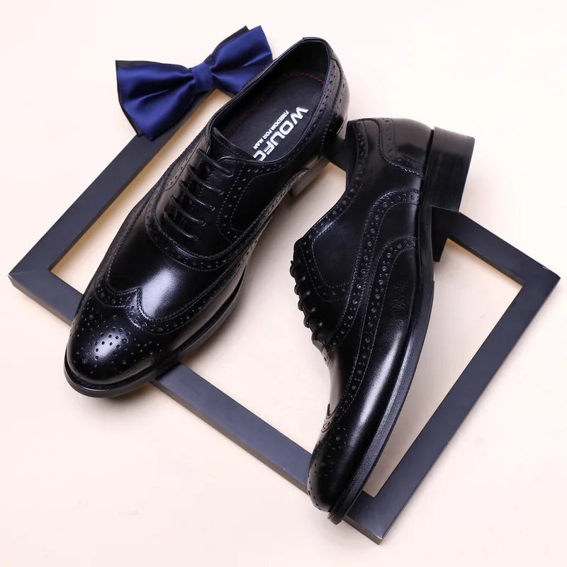 Luxury Italian Mens Formal Shoes Genuine Leather Handmade Quality Fashion Designer Brogues Wedding Social Shoes for Male Size 44