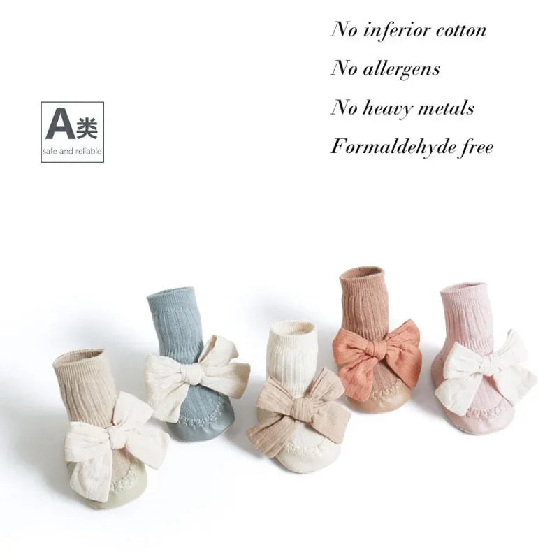 Autumn Winter Baby Girls Socks Newborn Baby Bowknot Socks Infant Baby Socks Anti Slip Soft Cotton Floor Sock Shoes