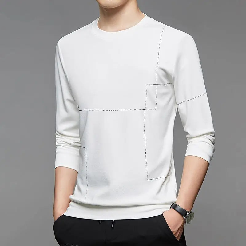 Fashion Casual Men's Solid Color Long Sleeve Tops Autumn Winter Simplicity Comfortable Round Neck Pullovers T-shirt Male Clothes