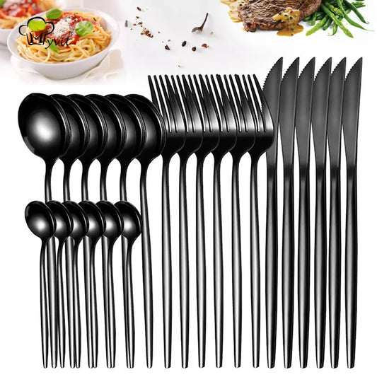 Dinnerware Silverware Set 4-24pcs Kitchen Flatware Tableware Cutlery Set for Home Restaurant Steak Knife Fork Spoon Tea Spoon