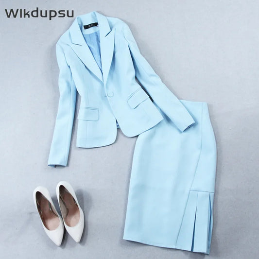 Blazer Skirt Suit 2 Piece Set Women Korean Style Chic Office Lady Jacket Business Work Formal Elegant Stylish Uniform Female