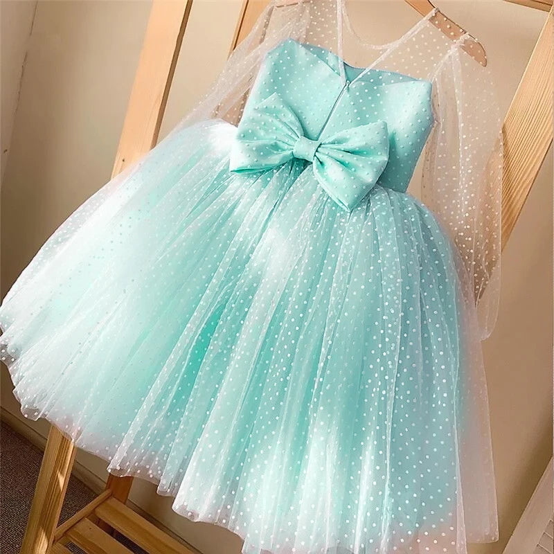 Girls Wedding Bridesmaid Dress Kids Polka Dots Princess Dresses For 4-10Yrs Baby Girl Formal Prom Mesh Embroidery Tulle Vestidos