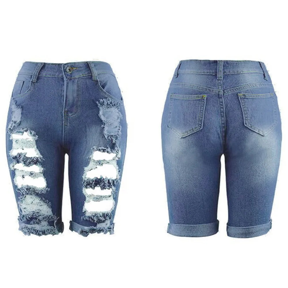 Denim Shorts Women Plus Size Destroyed Hole Leggings Short Pants Denim Shorts Ripped Jeans Jean Shorts For Womens Plus Size