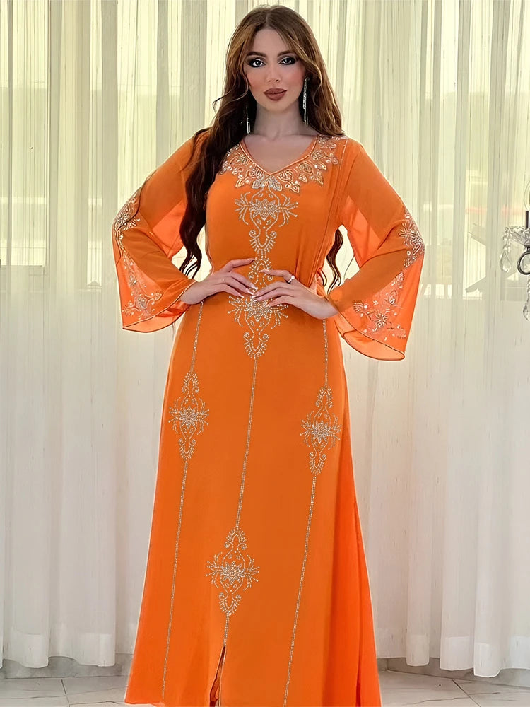 Eid Jalabiya Muslim Abaya Party Dress for Women Arab Diamond Lace-up Abayas Long Dresses Robe Woman Elegant Ramadan Vestidos