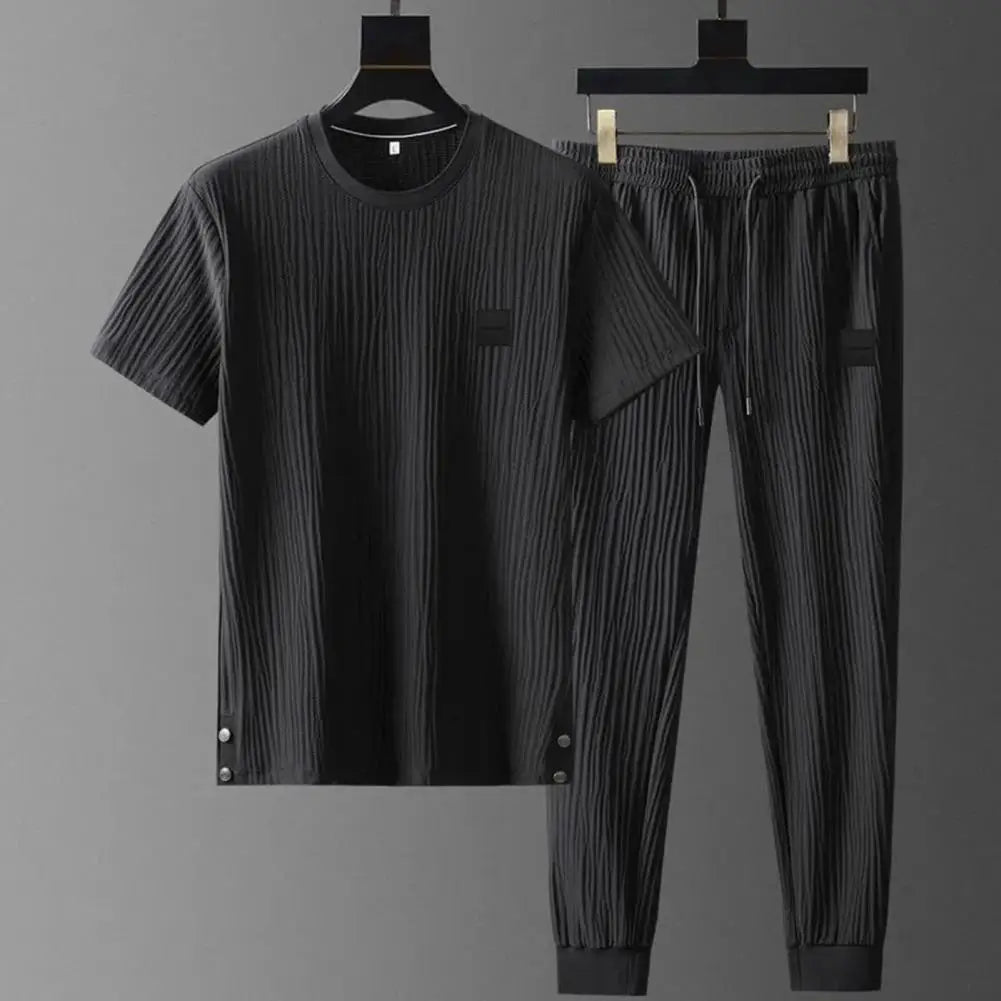 Men Outfit Men's Summer Pleated Tracksuit Set Soft Breathable Shirt Pants Two-piece Casual Sports Suit for Daily Wear High Ice