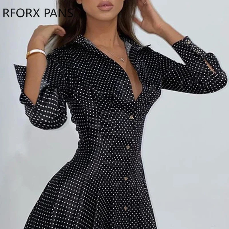 Dot Print Pleated Skater Dress  Women Dress