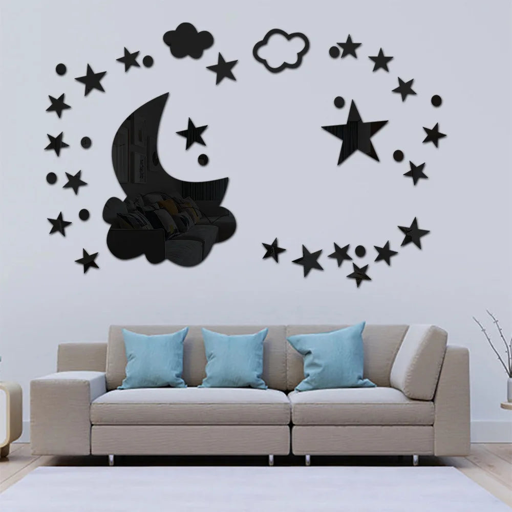 Moon clouds acrylic crystal mirror wall paste bedroom home wall decoration wall paste self-adhesive wall decorations living room