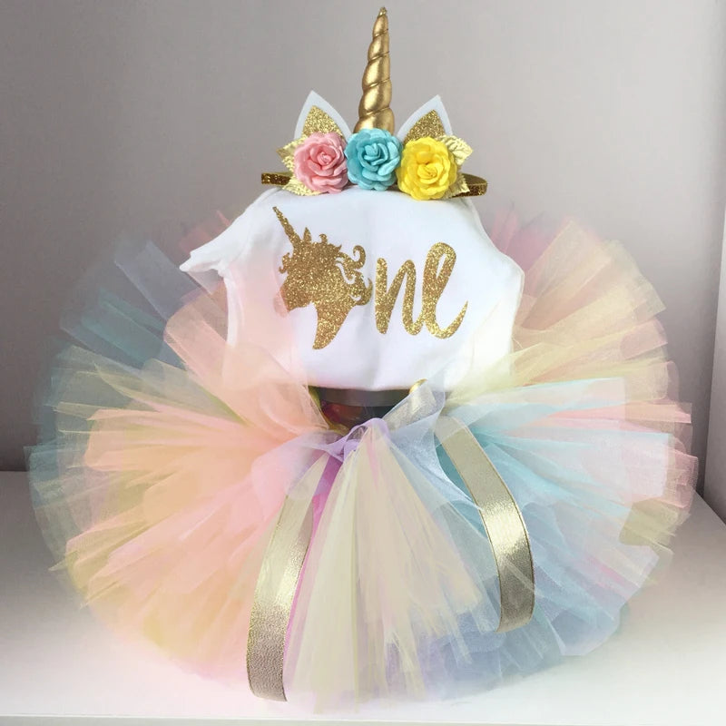 2024 Baby Girl 1 Year Birthday Dress Unicorn Outfits Summer Kids Dresses For Girl Clothing 12 Months Toddler Infant Party Wear