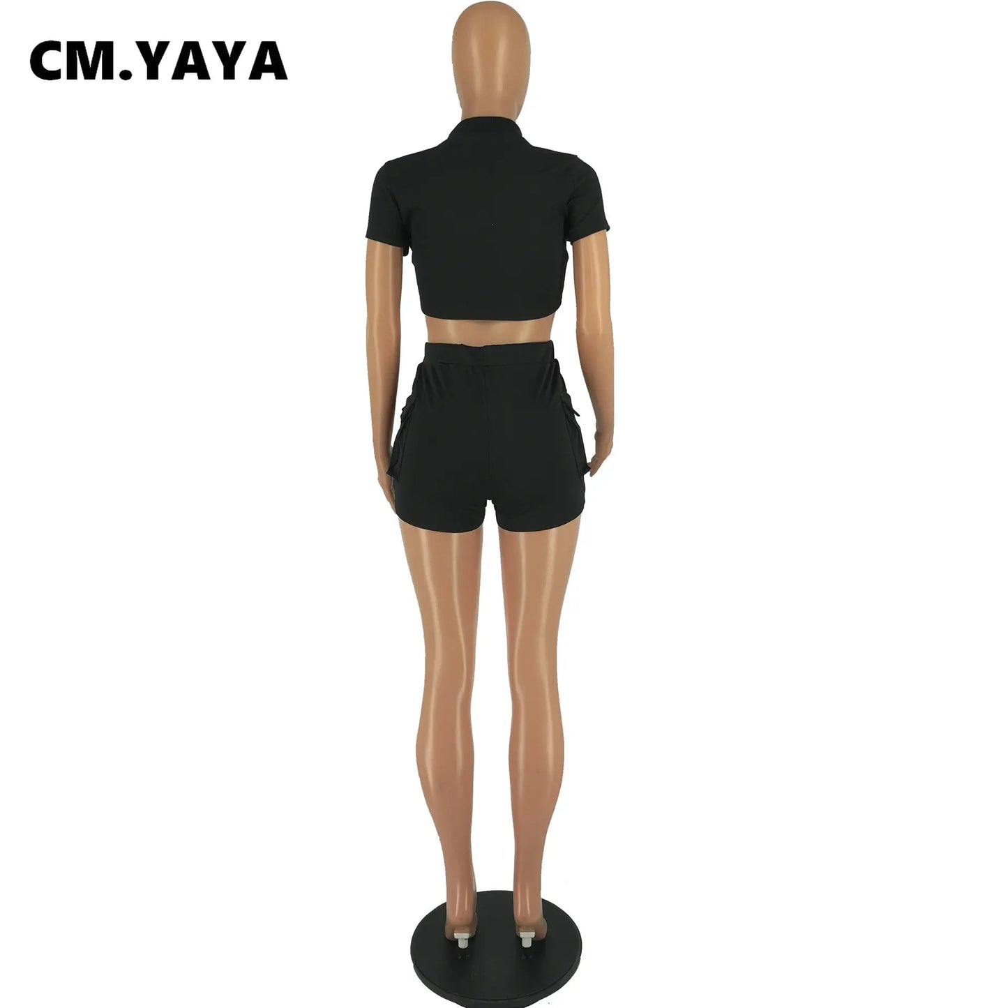 CM.YAYA Active Safari Style Women's Set Zipper Fly Track Top and Shorts Suit 2023 INS Sweatsuit Two 2 Piece Set Outfit Tracksuit