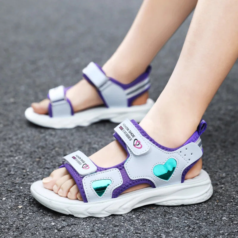 Summer New Girls' Sandals Non-slip Beach Shoes Pink Purple Children Sandals Girls Casual Shoes Kids Flowers Princess Flat 28-38