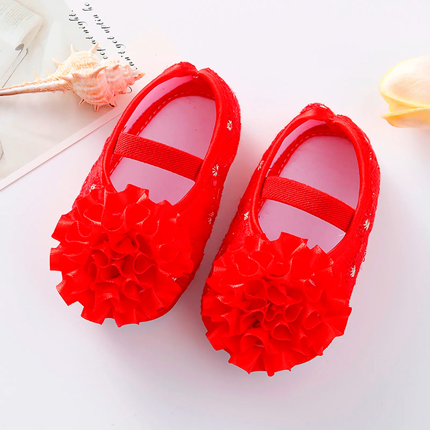 Baby Girls Shoes Big Red Florwel Infant Shoes Prewalkers Little Girls Crib Shoes Shallow Princess Shoes Детская Обувь Девочки