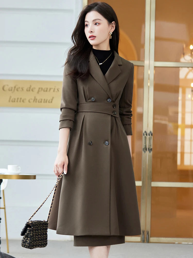 Black Apricot Coffee Office Ladies Formal Skirt Suit Women Female Long Sleeve Two Piece Set for Autumn Winter Business Work Wear