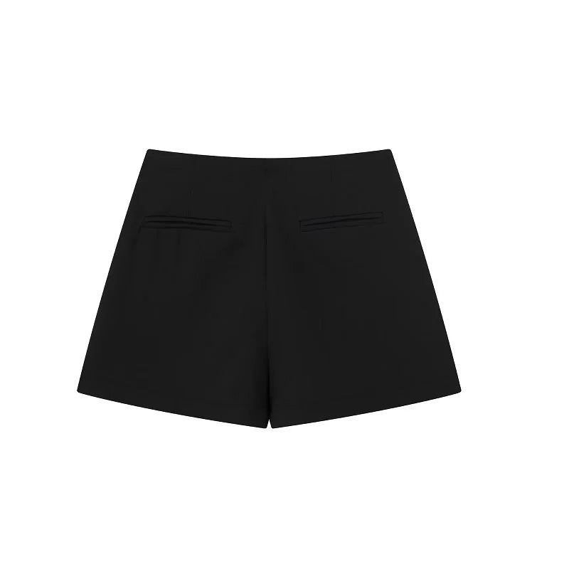 TRAF Fashion Women's High Waist Shorts Skirts Solid Asymmetrical Side Zipper Skirts Shorts 2023 Summer Black White Mini Shorts