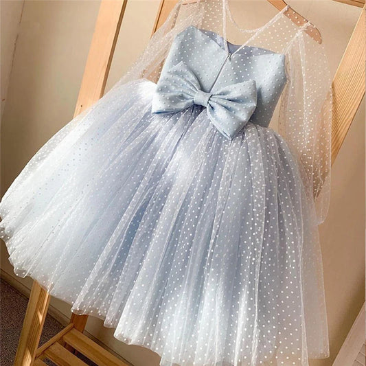 Girls Wedding Bridesmaid Dress Kids Polka Dots Princess Dresses For 4-10Yrs Baby Girl Formal Prom Mesh Embroidery Tulle Vestidos