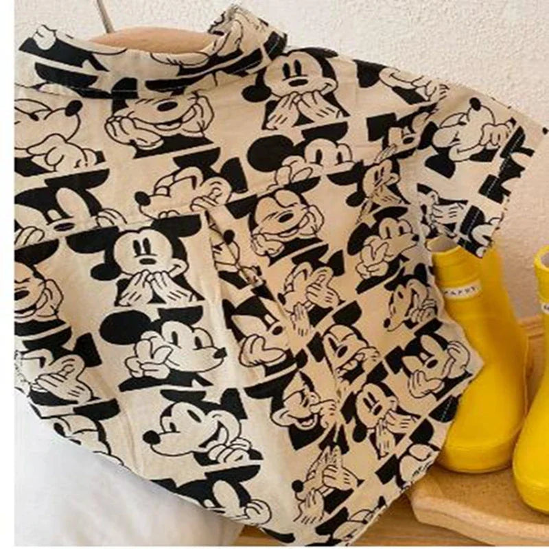 Kids Girls Summer Short Sleeve Blouses Shirts Clothes Tshirt Cartoon Mickey Mouse Tops Toddler Boys Cotton Tees Children 1-8Y