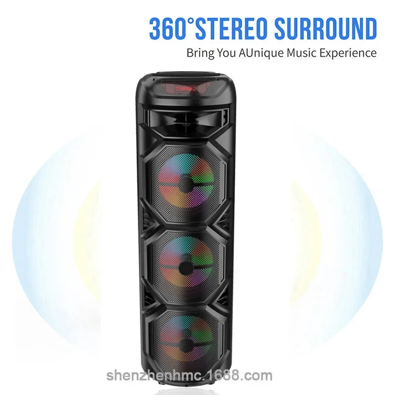 3000W Peak Power 8 InchX3 Trolley Fashion Colorful Lighting Bluetooth Speaker Square Dancing Party Box Caixa De Som USB ZQS-8301