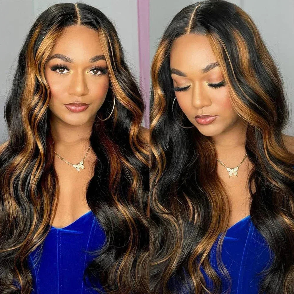 Brown Highlight Body Wave 13X4 Synthetic Lace Frontal Wigs 28 30 Inch Green Highlight Colored Glueless Lace Wig For Black Women