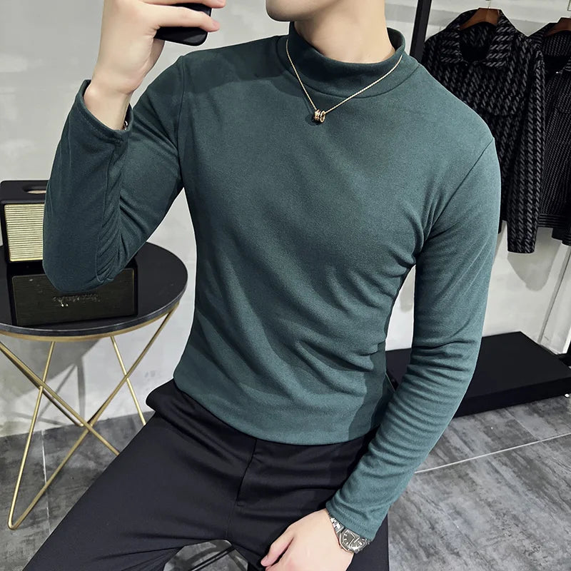 Cheap Autumn Winter Thick Long Sleeve T Shirts For Men Clothing 2023 Solid All Match Slim Fit Basic Casual Tee Shirt Homme Sale