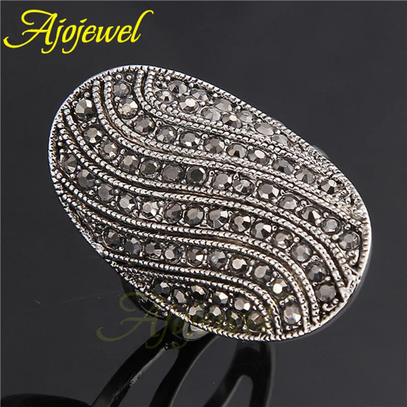 Ajojewel Unique Pave Black CZ Vintage Ring Size 7 8 9 Aneis Women's Brand Fashion Jewelry Geometric Finger Rings Wholesale