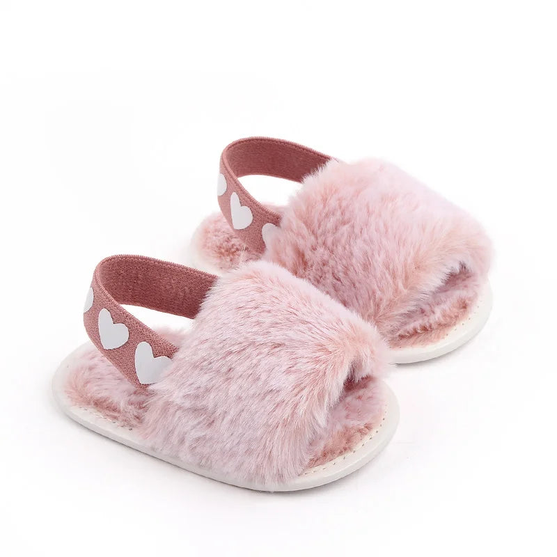 Baby Girl Winter Indoor Sandal Fluffy Colorful Design for 0-1 Year Old