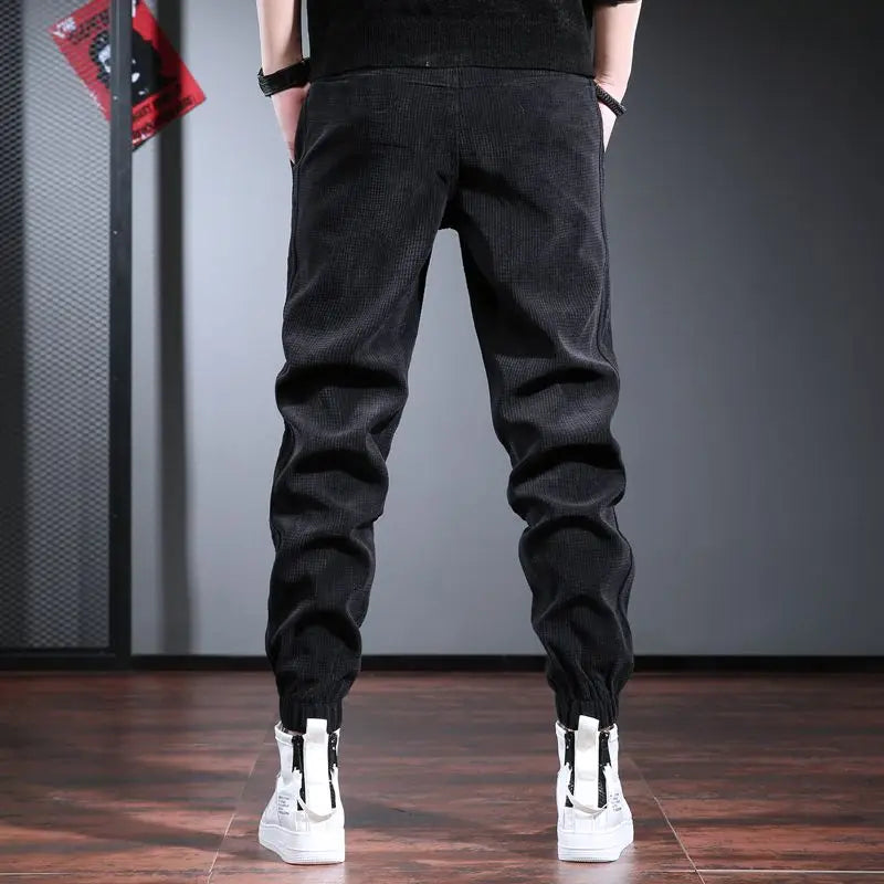 Autumn Winter KPOP Fashion Style Harajuku Slim Fit Sweat Pants Loose Solid Patchwork All Match Casual Pants Corduroy Sweatpants