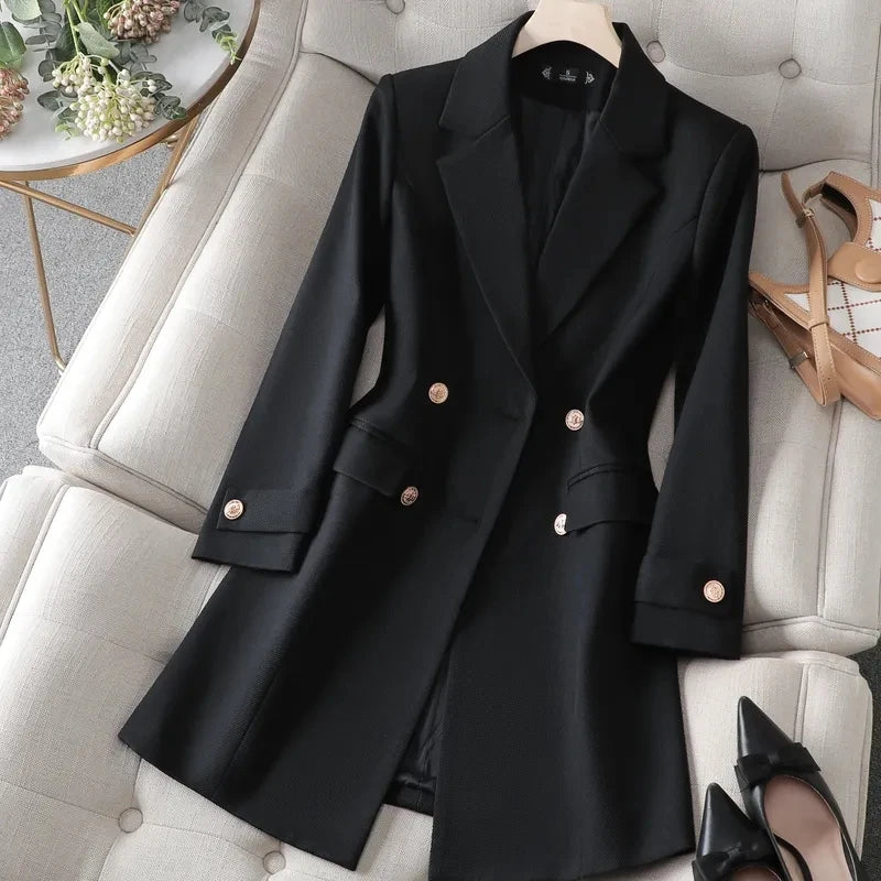 Autumn Winter Jacket Women Long Blazer Khaki Coffee Black Office Ladies Formal Jacket Business Work Wear Coat Female Outerwear