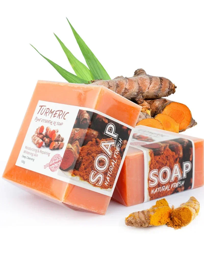 100g Turmeric Soap with Goat Milk & Silk Protein Aloe Soap Ginger Natural Sea Salt Essential Oil Lemon Soap