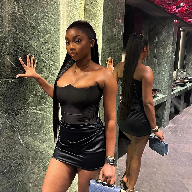 Sexy Off Shoulder Corset Mini Dress For Women Clothing Solid Black Party Nightclub Slim Skinny Female Short Dress Stretchy