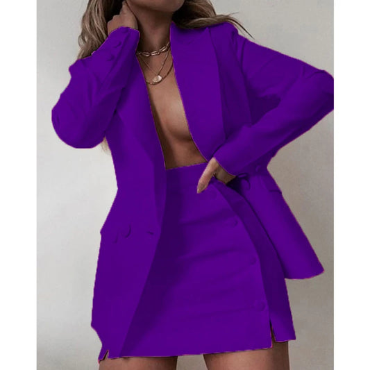 Women 2 Piece Set Fashion Streetwear Long Sleeve Blazer Jacket Sets Coat + Shorts Slim Suit Elegant Office Lady Sets