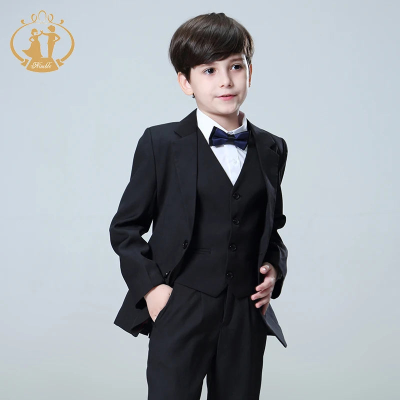 Spring Autumn Formal Black Suits for Weddings Set Children Party Host Costume Kids Blazer Vest Pants 3Pcs Wholesale Clothing