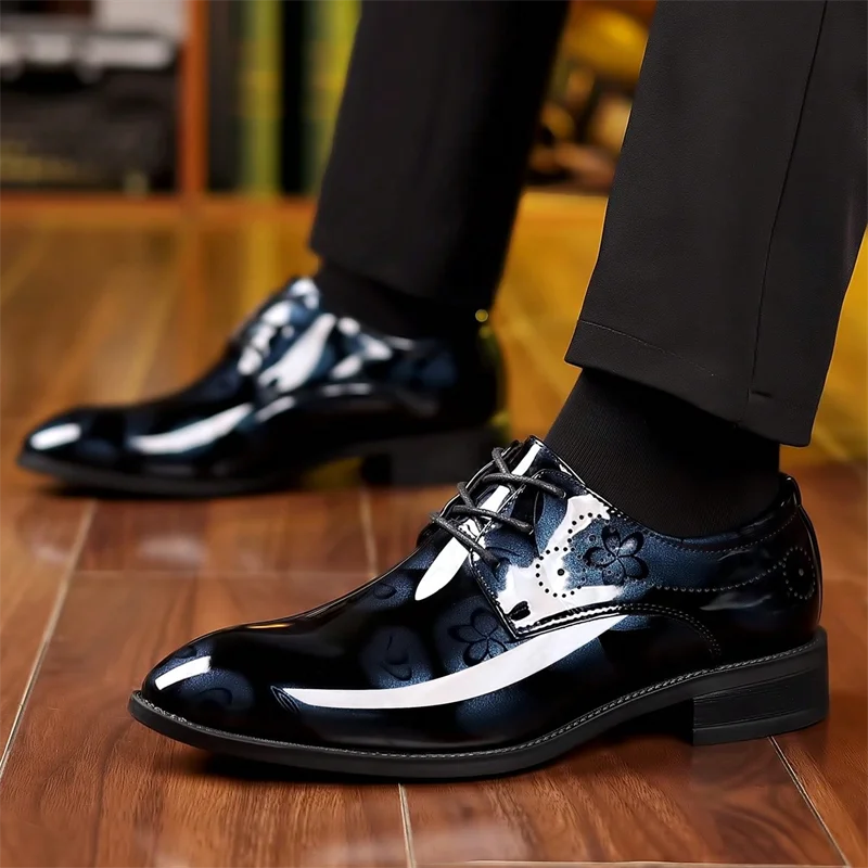 Men's Pointed Toe Lace-Up Dress Shoes, Non-Slip Formal Shoes For Wedding Party Business