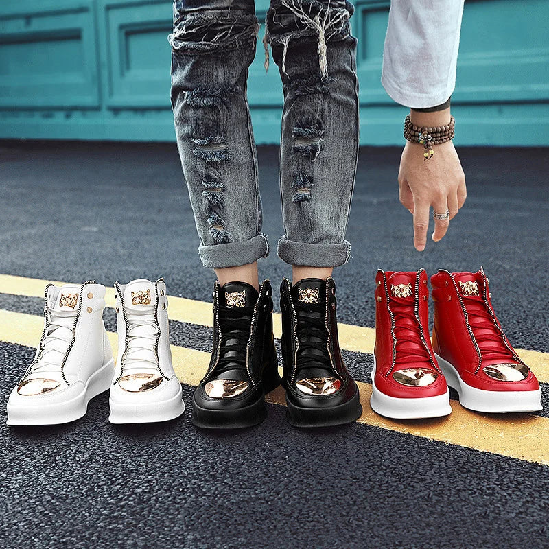 Red Snakeskin High Top Sneakers Men Brand Luxury Designer Shoes Fashion Party Club Hip Hop Streetwear Shoes Men Casual Sneakers