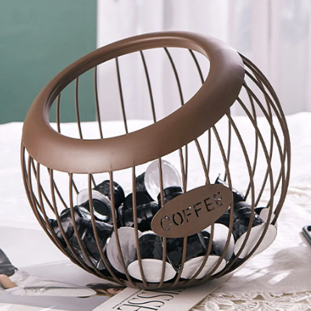 Coffee Capsule Basket Multifunction Hollow Metal Stand Holder Vintage Coffee Pod Storage Shelves Rack for Home Cafe Hotel