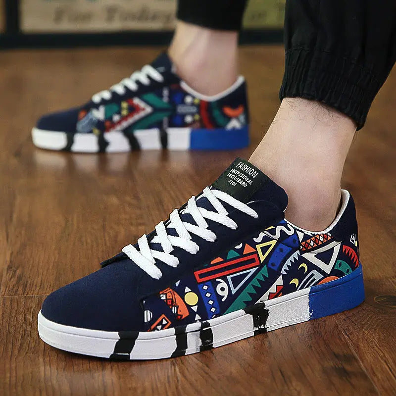 New Men's Sports Shoes, Casual Shoes, Men's Couple Printing Fashion All-match Flat Tennis Men's Vulcanized Shoes998