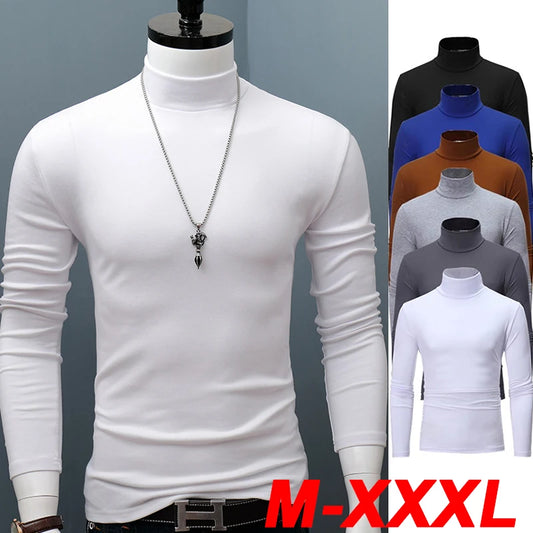 Men's Fashion Minimalist Tight Bottom Shirt Solid Color Long Sleeve T-shirt Solid Color High Neck Fitness Sweater