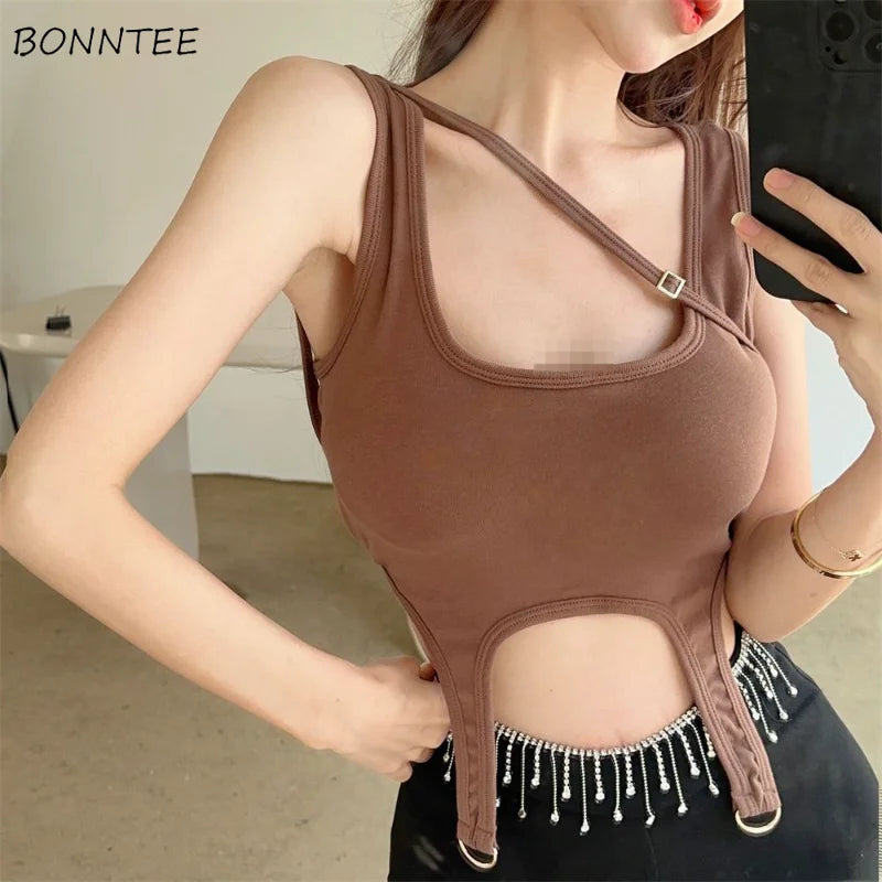 Camisole Women Irregular Students Sexy Designer Daily Solid Trendy Camis Tops Summer Simple Korean Style Leisure Holiday Retro