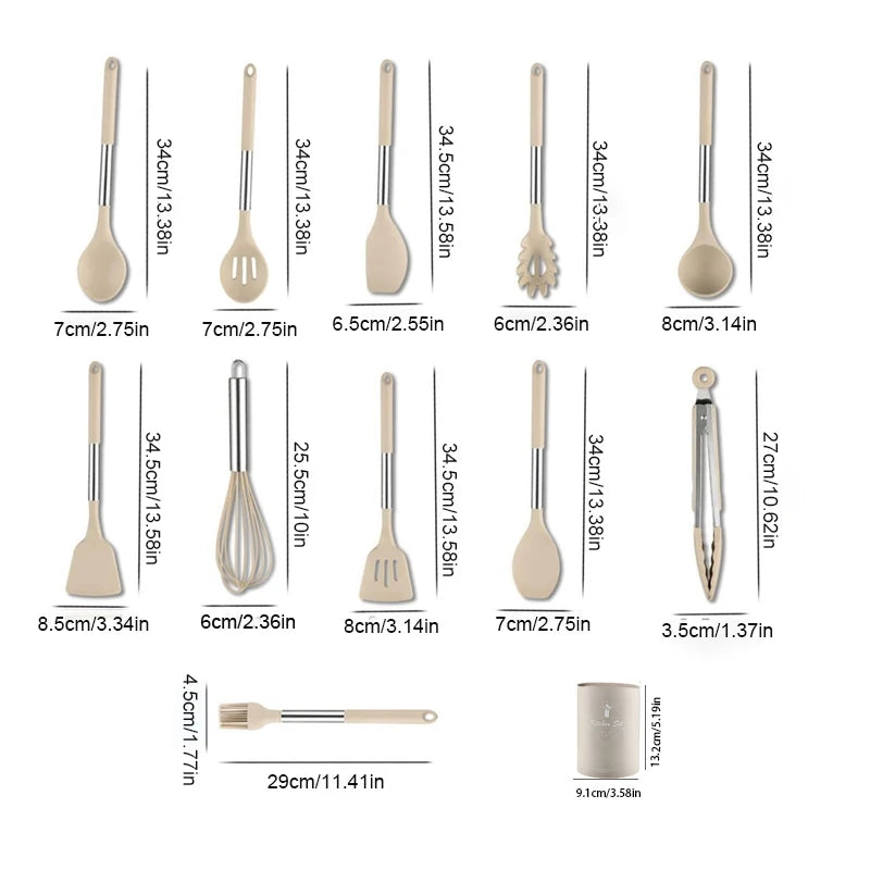 12 Pieces Silicone Kitchen Cooking Utensils Set with Stainless Steel Handle, Spatula Set Utensil Set, Cooking Utensil Set