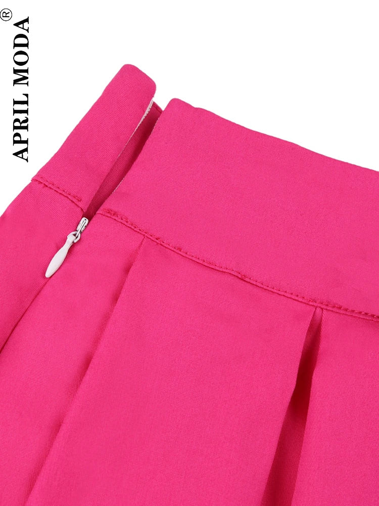 Fashion Women Casual Solid Pink Vintage Skirts Kawaii High Waist Pleated Skirt Girl School Retro Rockabilly Ladies Midi Skirts