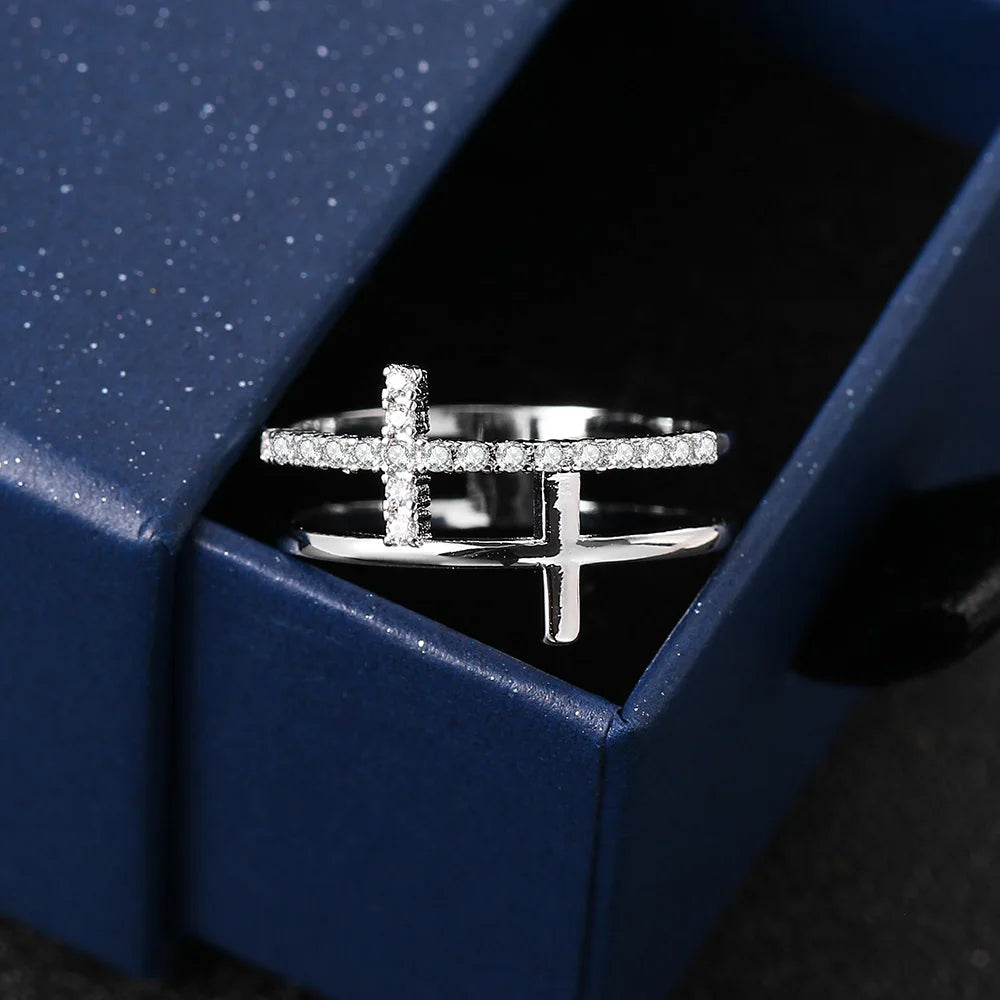 Personality Cross Thin Rings For Women Korean Fashion Micro Pave Crystal CZ Thumb Ring Jewelry Wedding Accessories Gift R715