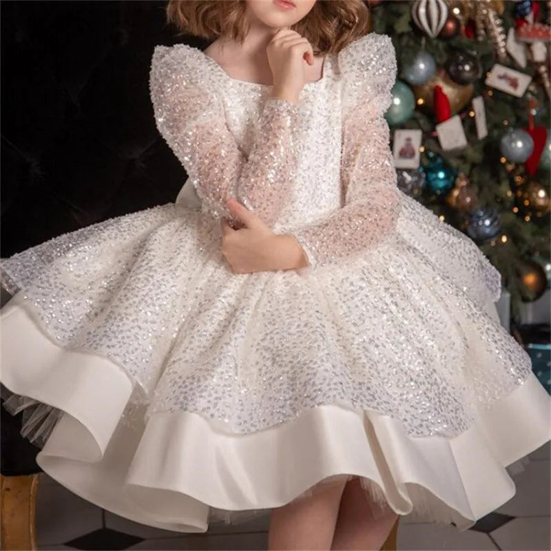 Ivory White Baby Girls Dresses Sparkly Birthday Dress For Baby Girl Princess Party Dress Tutu Gown Vestido