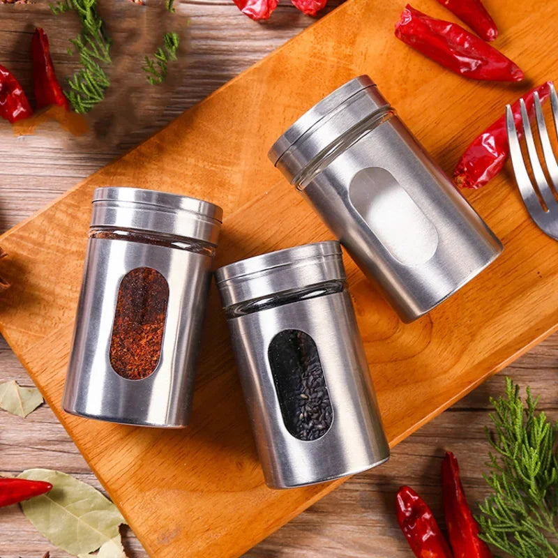 WBBOOMING Stainless Steel Seasoning Spice Storage Box Condiment Bottles Shaker Jars Organizer BBQ Cooking Herbs Toothpick Holder