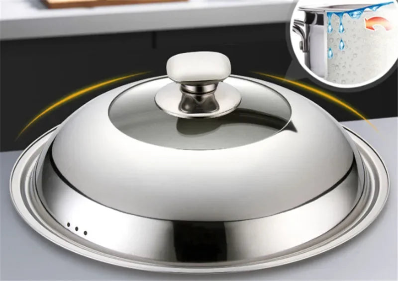 Visible Cooking Wok Pan Lid Stainless Steel Universal Pan Cover Visible Replaced Lid for Frying Wok Pot Quality Dome Wok Cover