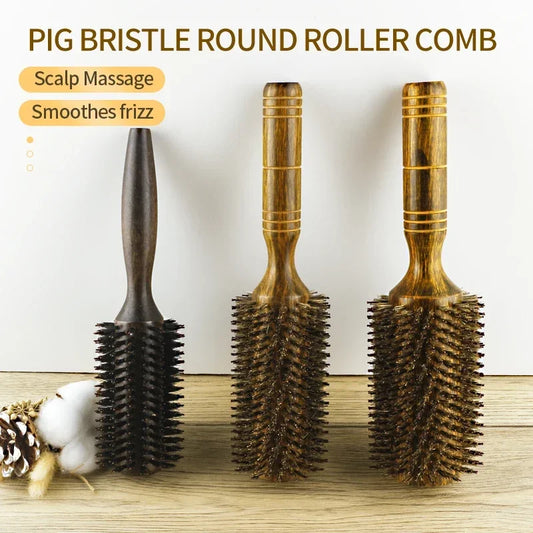 Professional High Quality 63 mm Boar Bristle Hair Wood Round Brush Long Hair Styling Comb Curly And Straight Hairdressing Comb