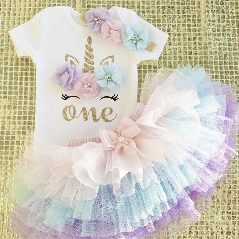 Toddler Baby Girl It's My First 1st Birthday Tulle Tutu Dress Outfits Summer Unicorn Party Infant Clothing Little Baby Clothes