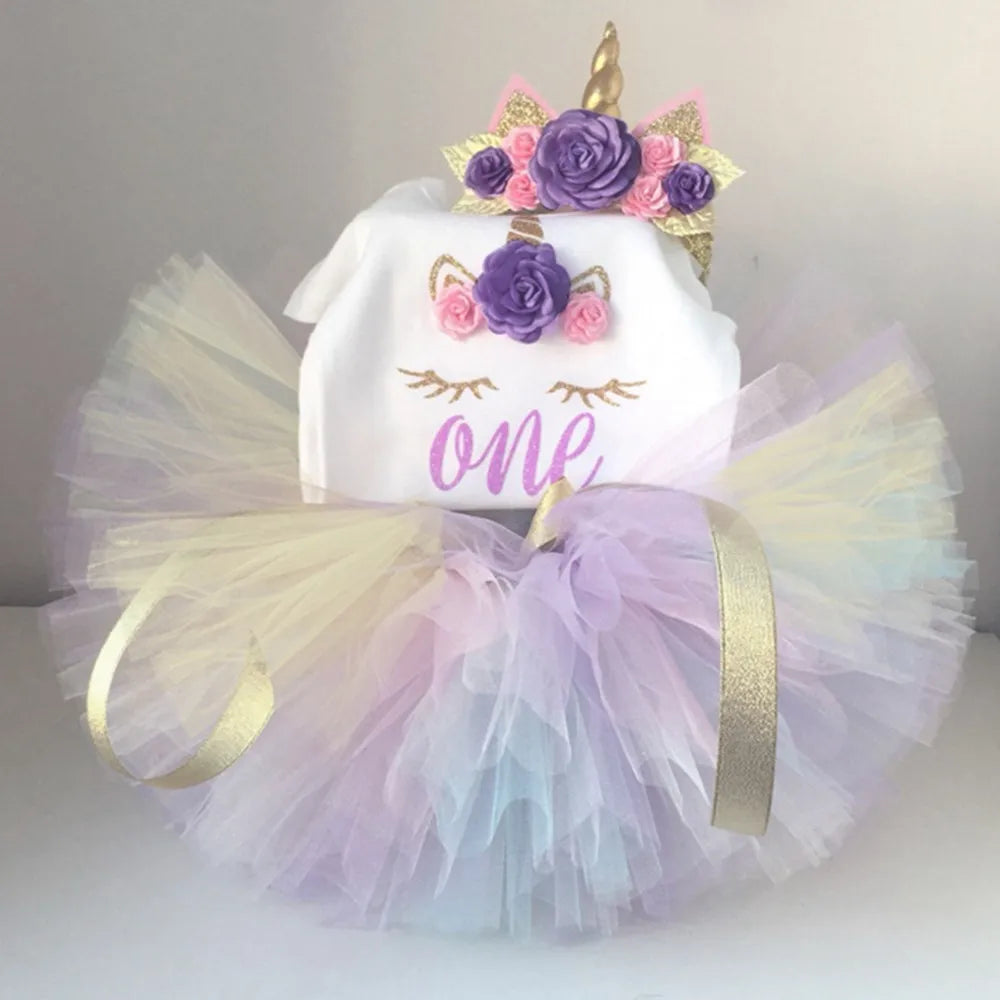 2024 Baby Girl 1 Year Birthday Dress Unicorn Outfits Summer Kids Dresses For Girl Clothing 12 Months Toddler Infant Party Wear